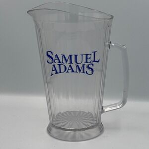 Samuel Adams Clear Plastic Beer Pitcher Blue Logo Fluted Barware 60oz